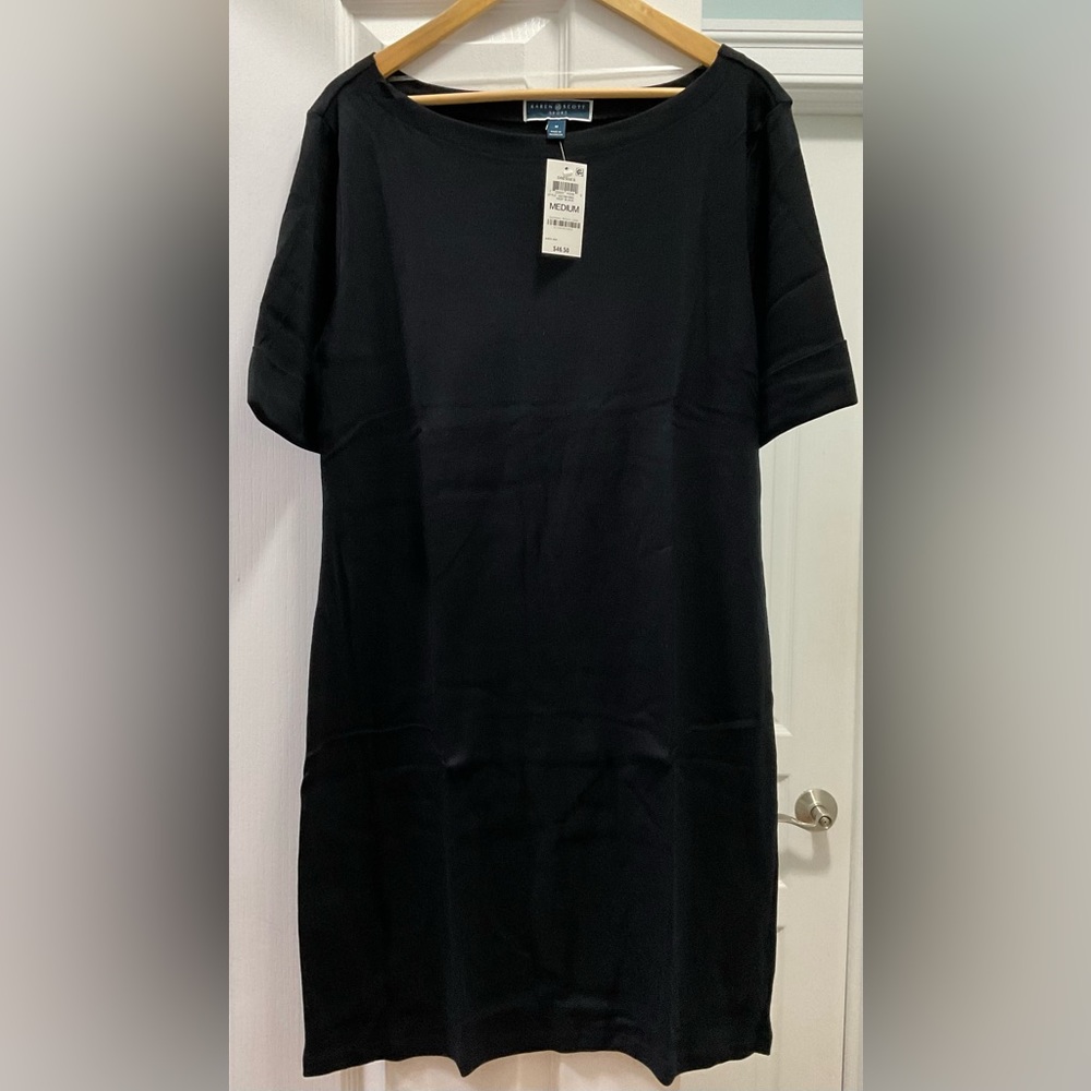 NWT Karen Scott Knit Sport Dress: Black and Winter Moss